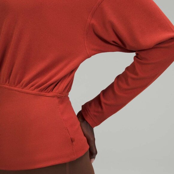 Lululemon Ribbed Modal-Silk Blend Long Sleeve Shirt Cayenne Size 6 - Picture 3 of 8